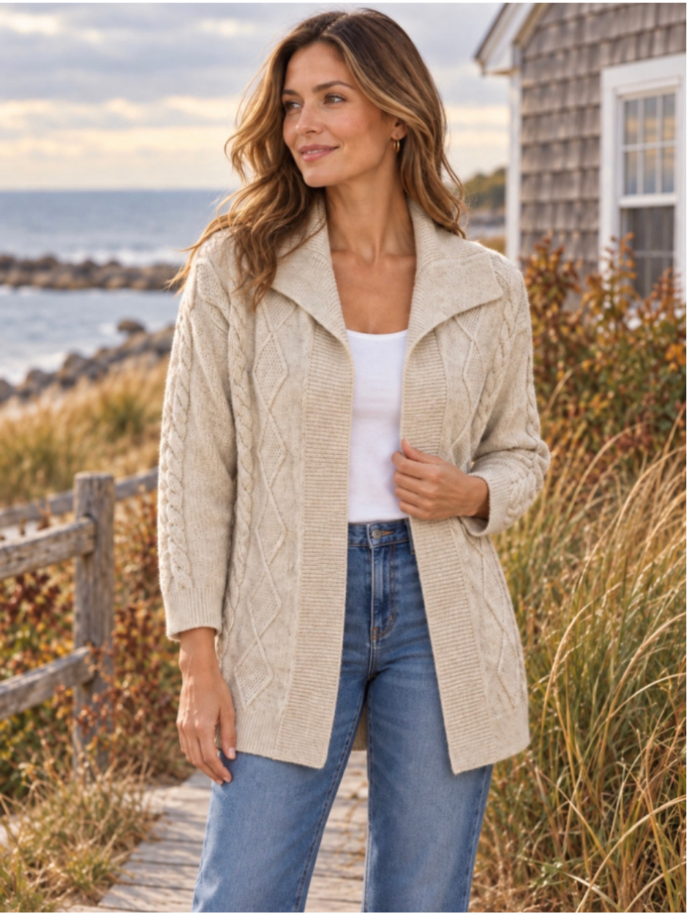 Marc New York Andrew Marc Women’s XL Cream Cable Knit Shawl Cardigan